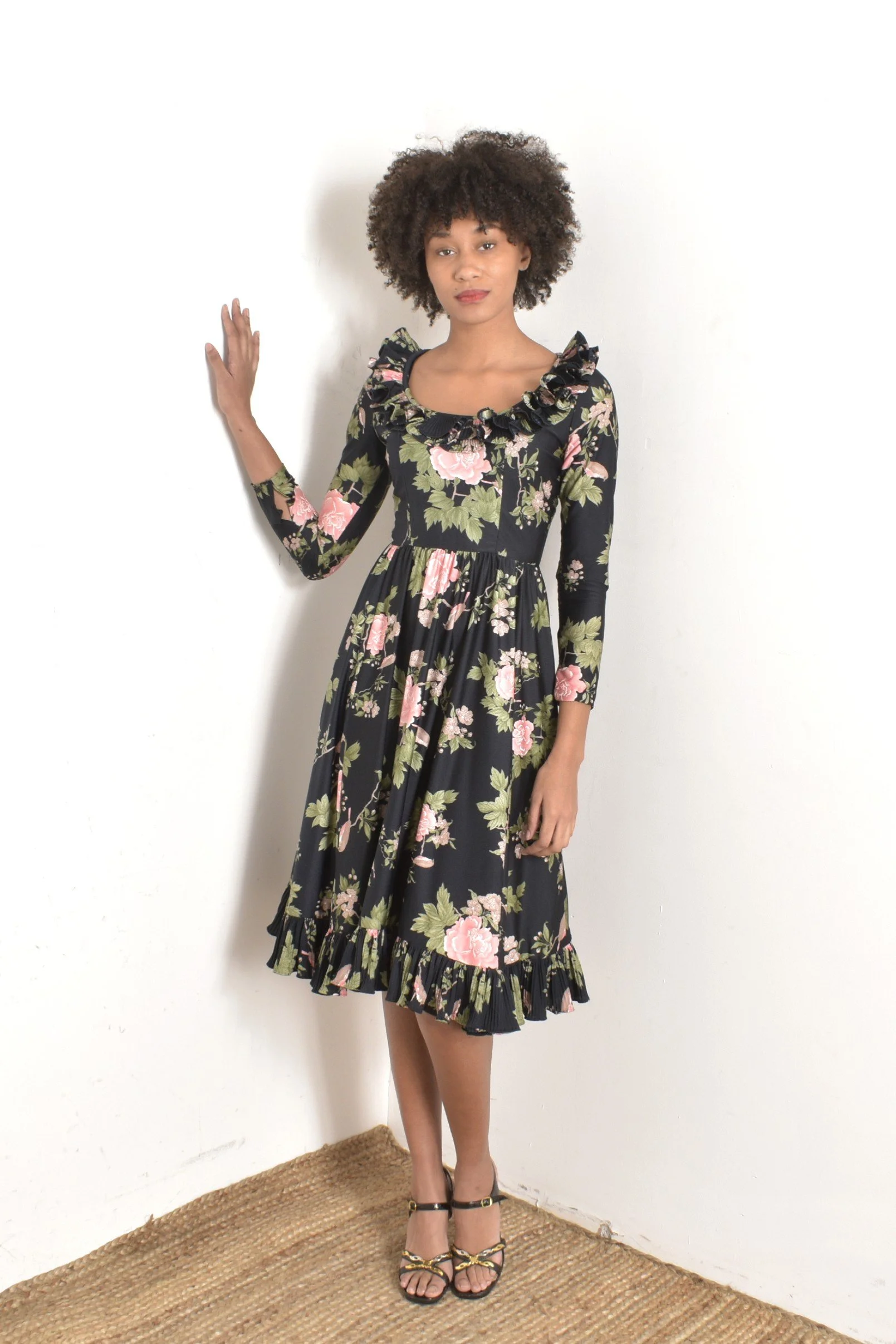 1970s Victor Costa Ruffled Rose Dress-XS — La Poubelle Vintage